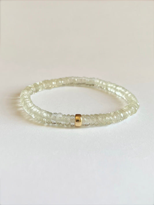 Faceted Prehnite Heishi Stretch Bracelet with Gold