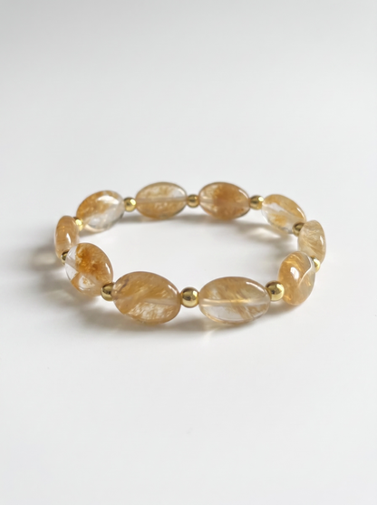 Natural Oval Citrine Nugget with Gold Stretch Bracelet