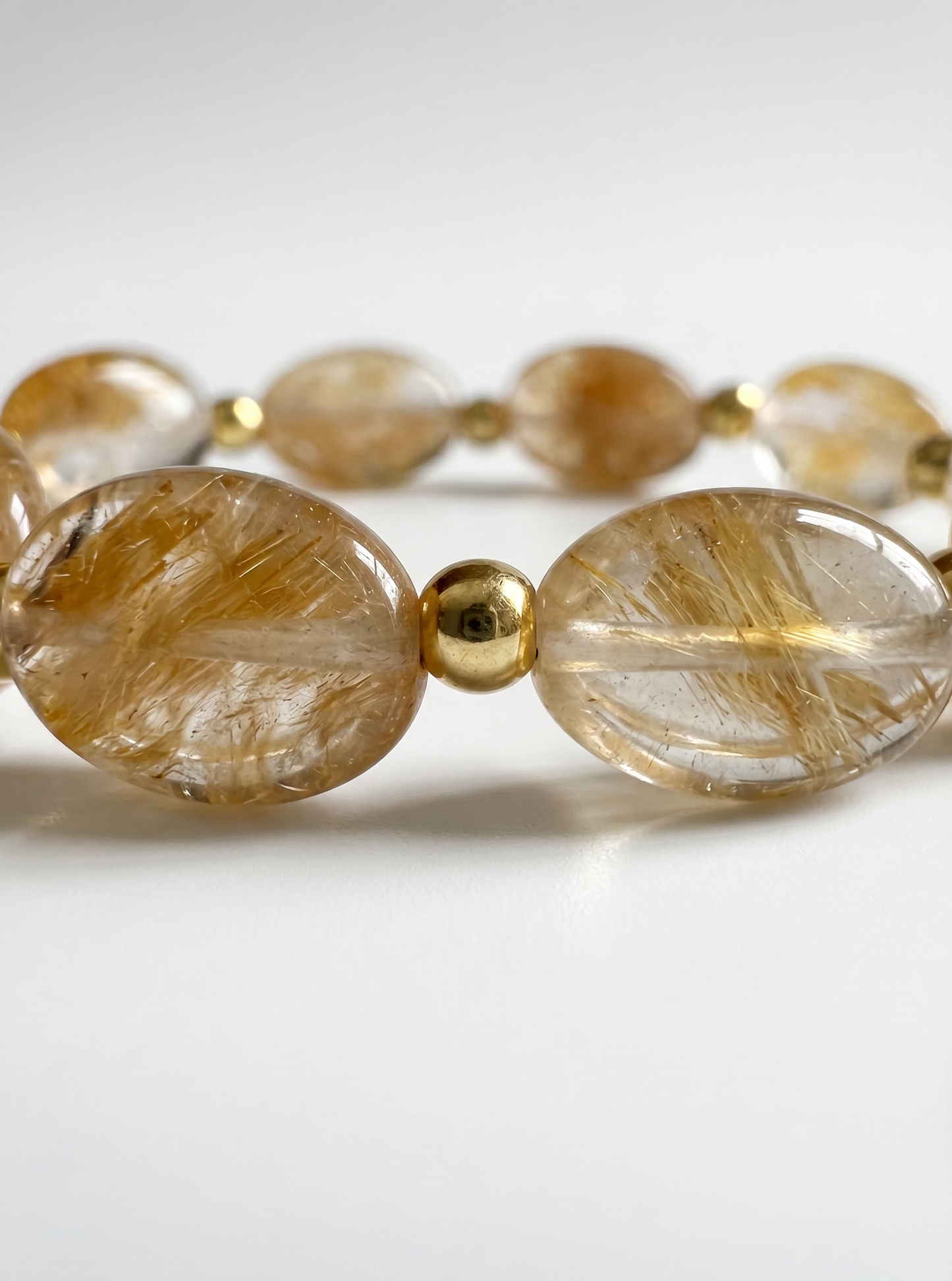 Natural Oval Citrine Nugget with Gold Stretch Bracelet