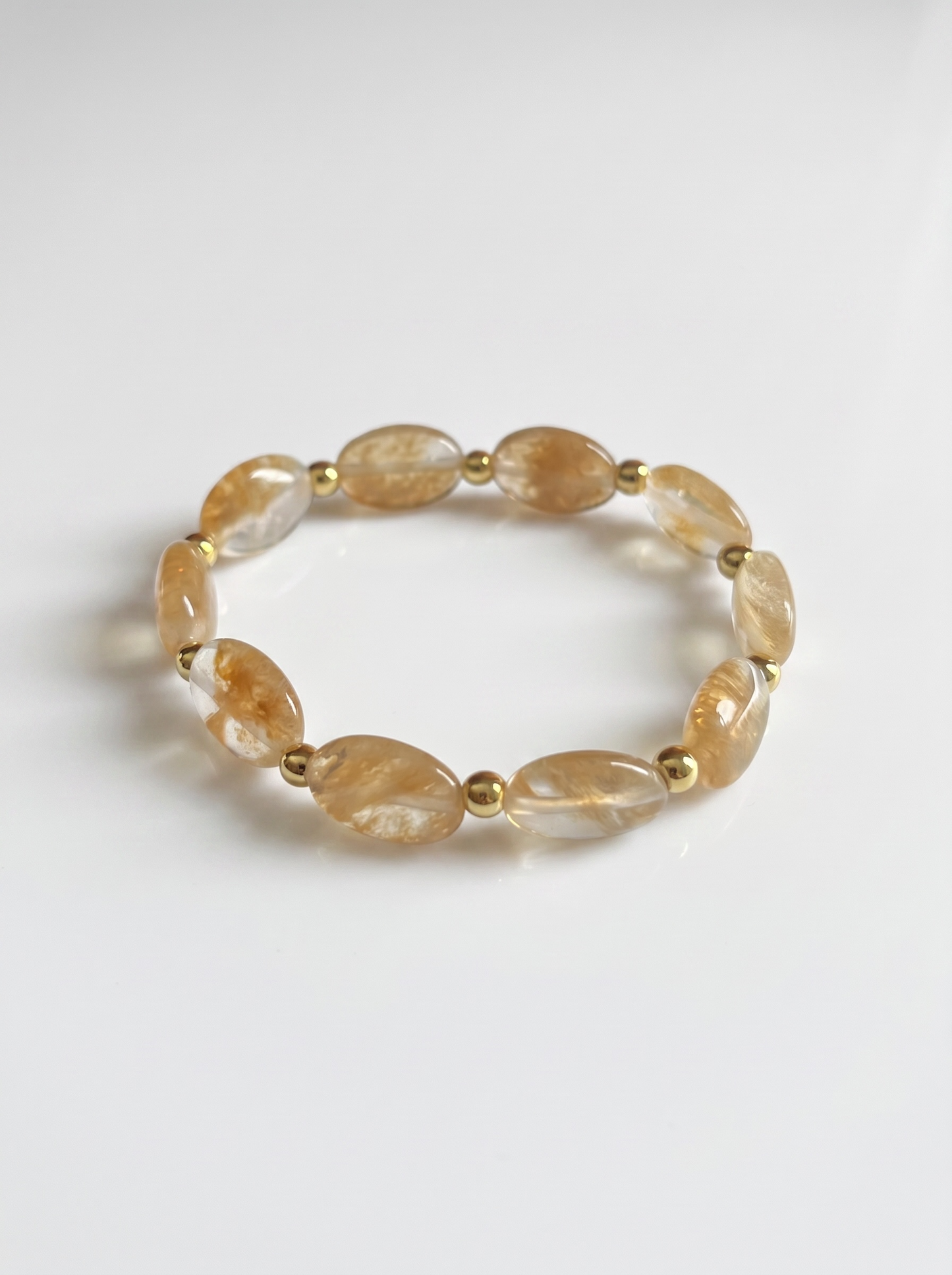 Natural Oval Citrine Nugget with Gold Stretch Bracelet