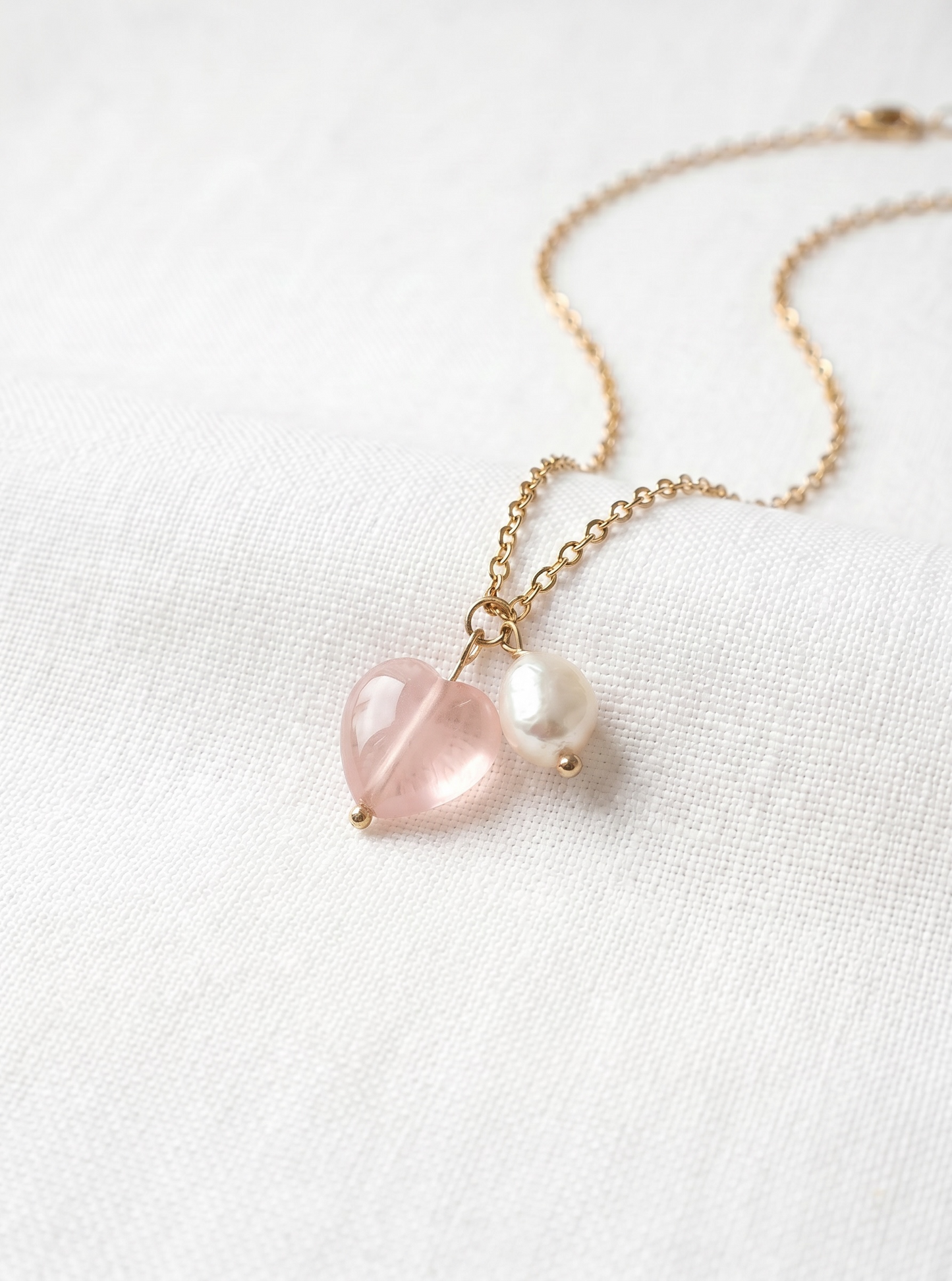 Rose Quartz Heart and Baroque Pearl Necklace