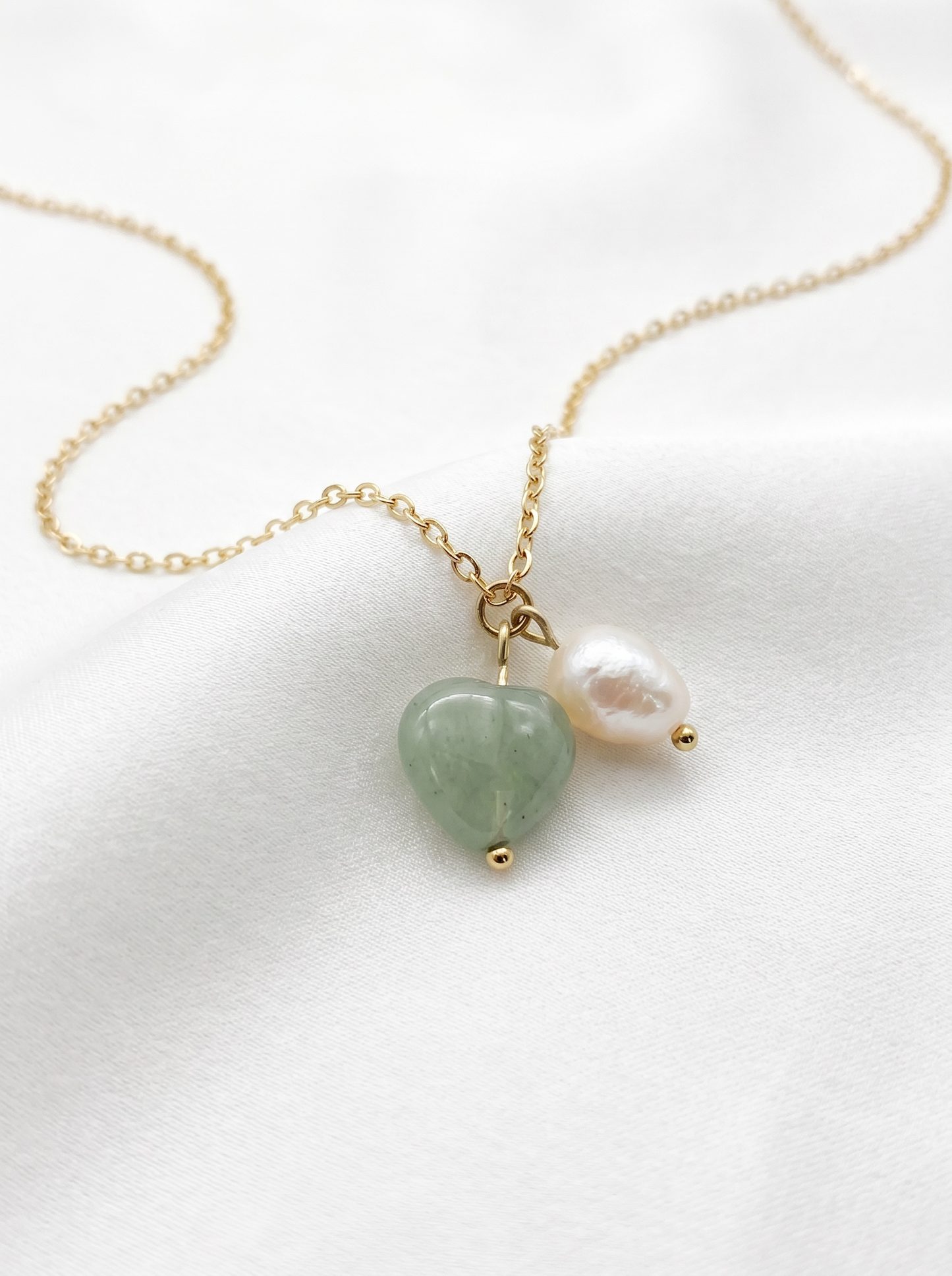 Green Aventurine Heart and Baroque Pearl Necklace