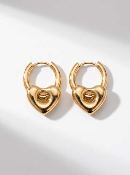 Waterproof Gold Heart Huggie Hoop Earrings
