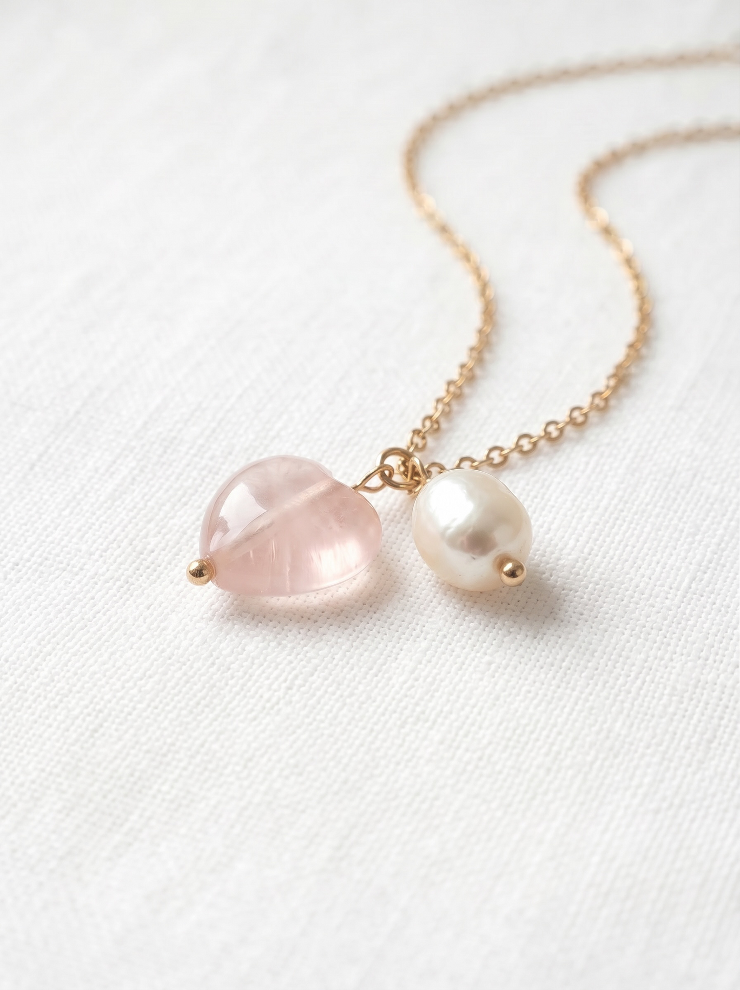 Rose Quartz Heart and Baroque Pearl Necklace