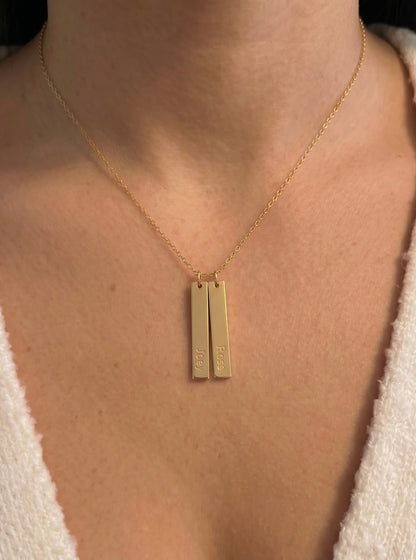 18k Gold PVD Plated Stainless Steel, Set of 2 Bars Necklace with Custom Engraving