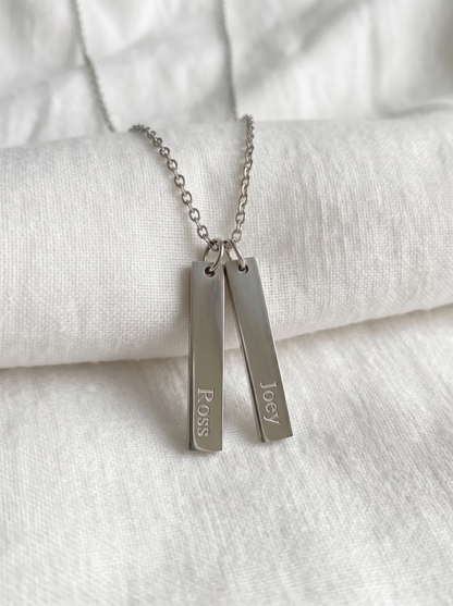 Stainless Steel Set of 2 Bars Necklace with Custom Engraving