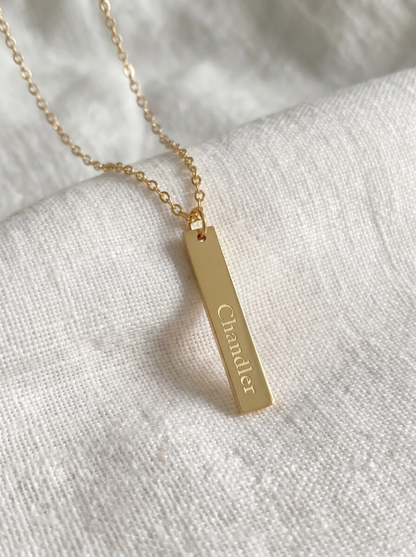 18k Gold Filled Bar Necklace with Custom Engraving