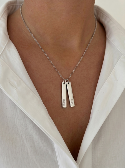 Sterling Silver Set of 2 Bars Necklace with Custom Engraving