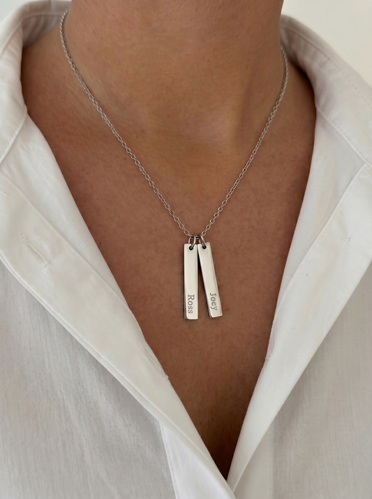 Sterling Silver Set of 2 Bars Necklace with Custom Engraving