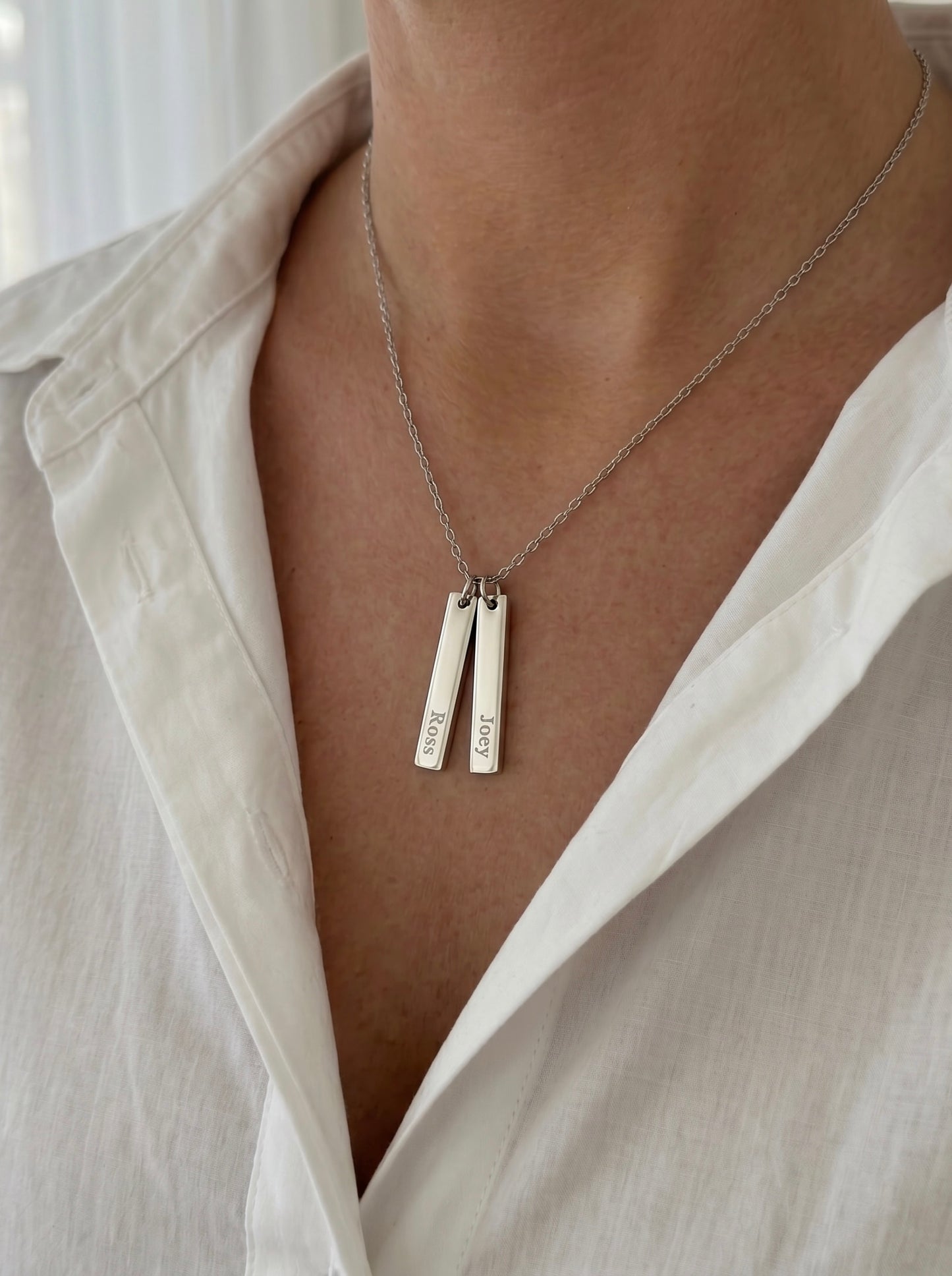 Sterling Silver Set of 2 Bars Necklace with Custom Engraving
