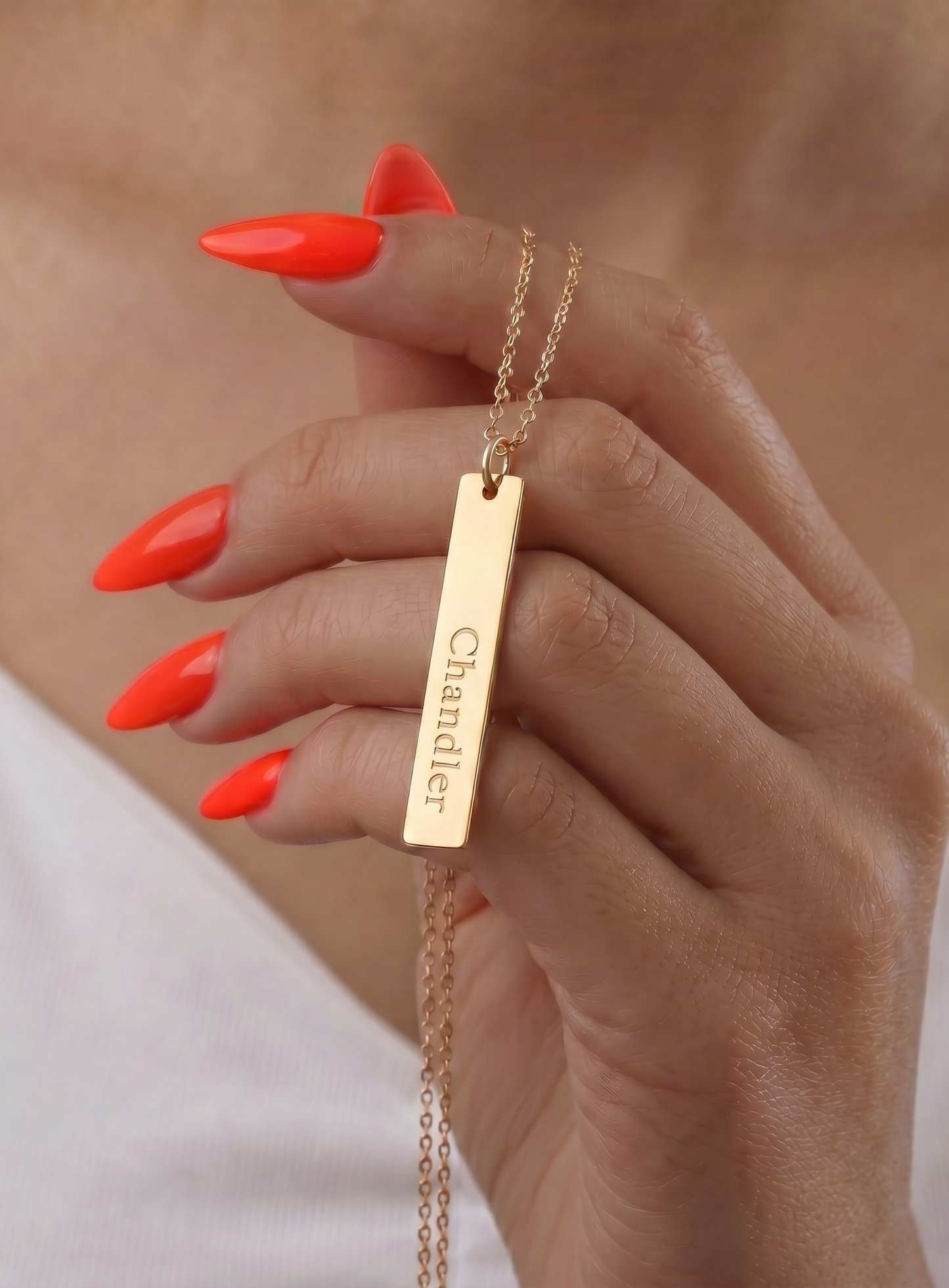 18k Gold PVD Plated Stainless Steel Bar Necklace with Custom Engraving