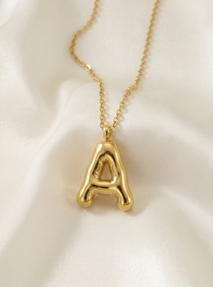 Waterproof Bubble Letter A Necklace in Gold