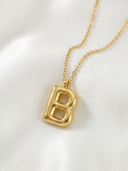 Waterproof Bubble Letter B Necklace in Gold