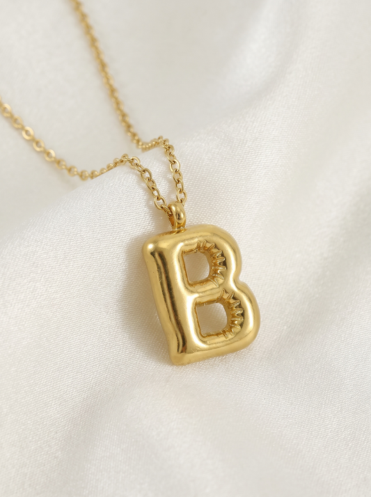 Waterproof Bubble Letter B Necklace in Gold