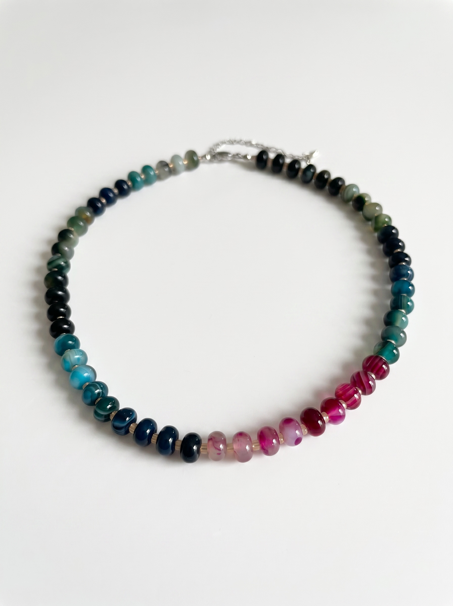 Blue, Green and Pink Agate Necklace