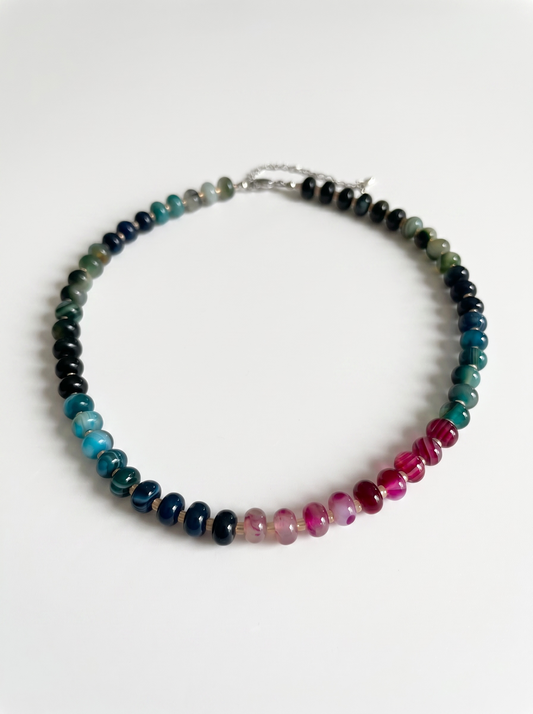 Blue, Green and Pink Agate Necklace