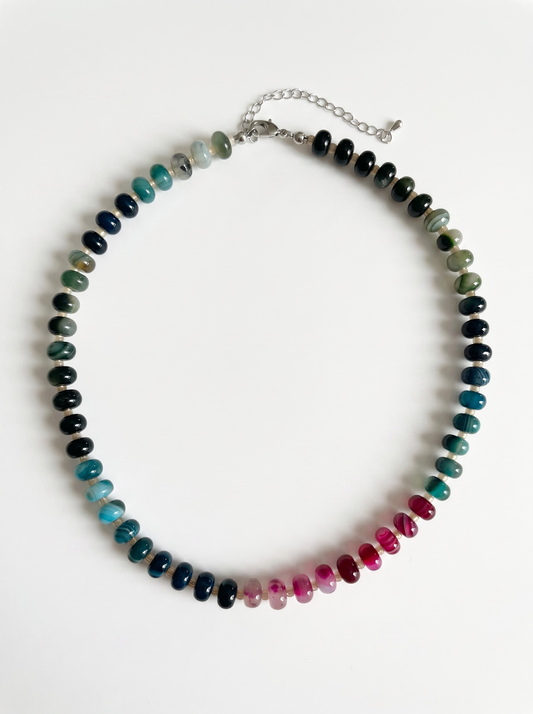 Blue, Green and Pink Agate Necklace