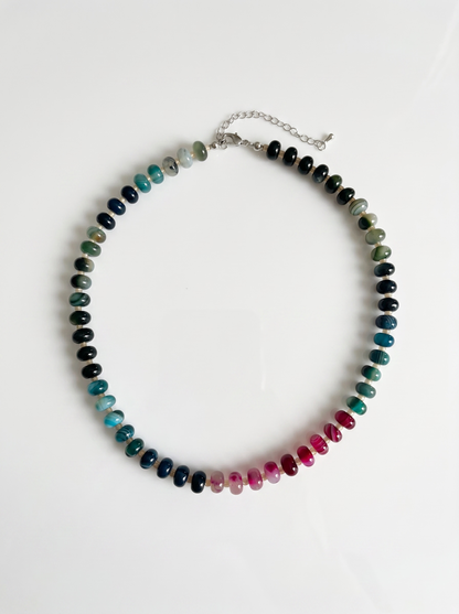 Blue, Green and Pink Agate Necklace