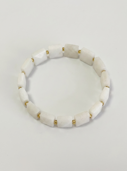 Square White Jade Stretch Bracelet