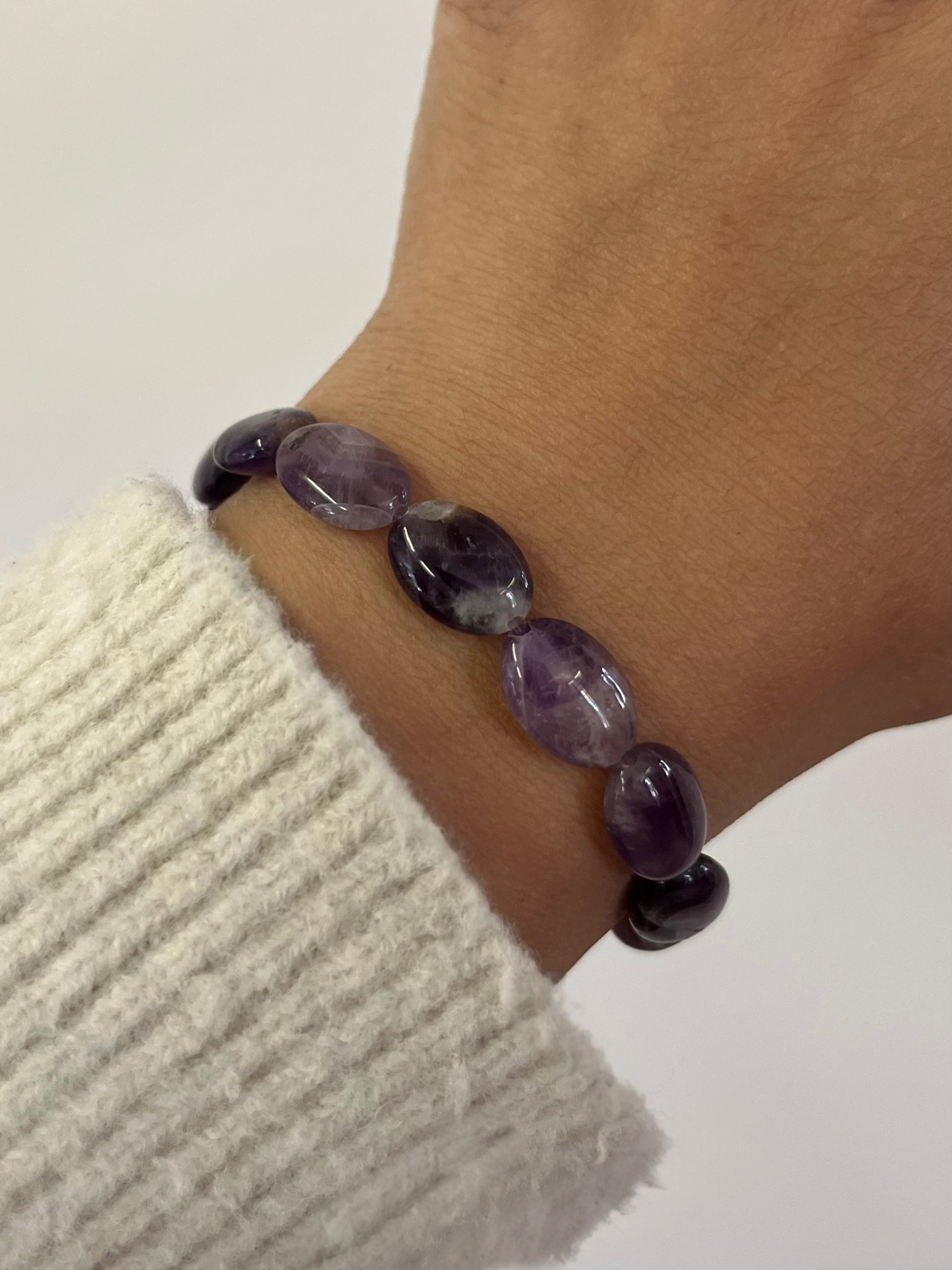 Natural Oval Amethyst Nugget Stretch Bracelet