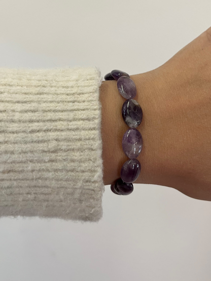 Natural Oval Amethyst Nugget Stretch Bracelet