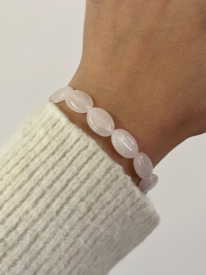 Natural Oval Rose Quartz Stretch Bracelet