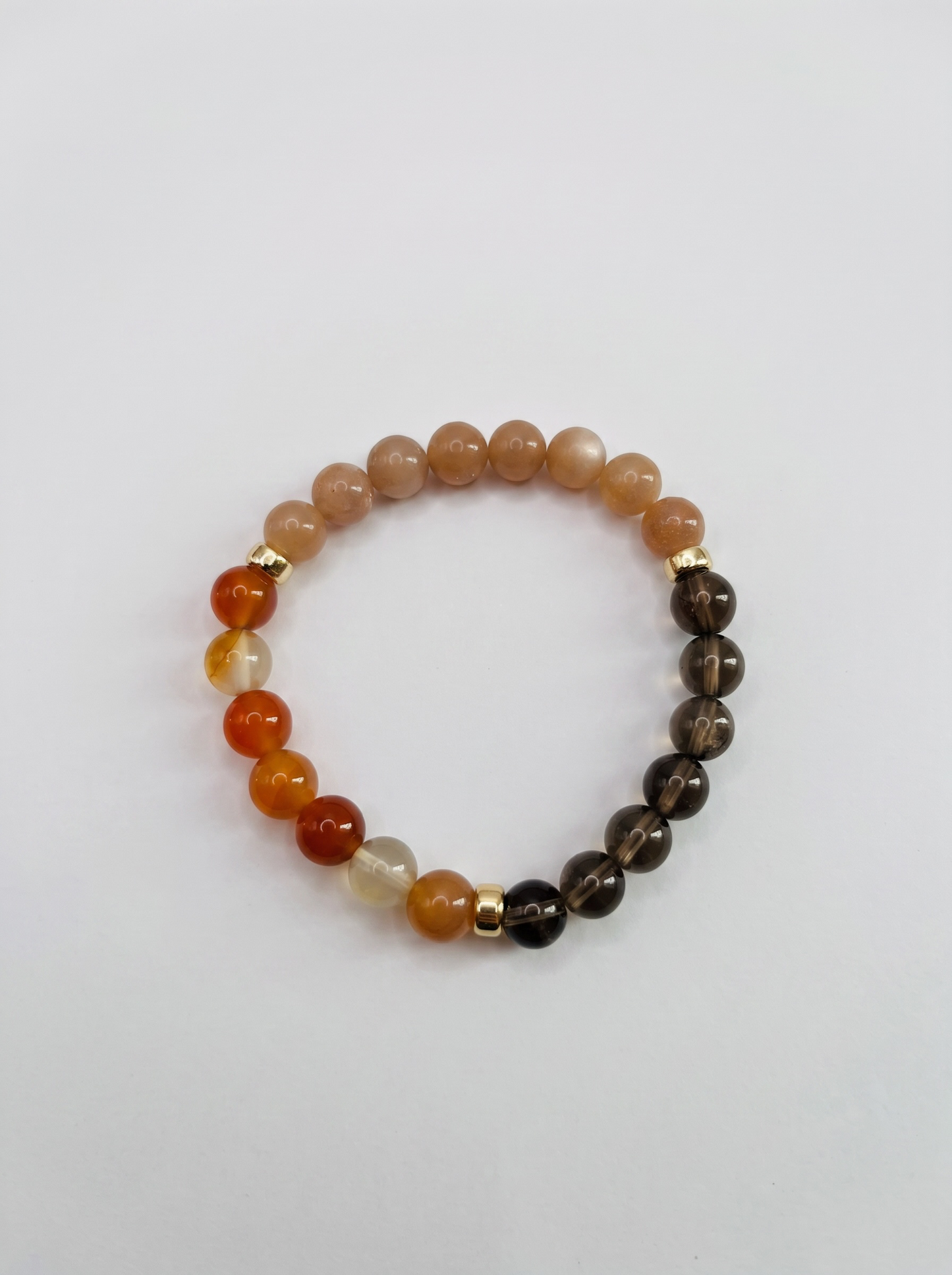 The Sunset Harmony Trio: Natural Carnelian, Smoky Quartz, Sunstone Gemstones + Gold
