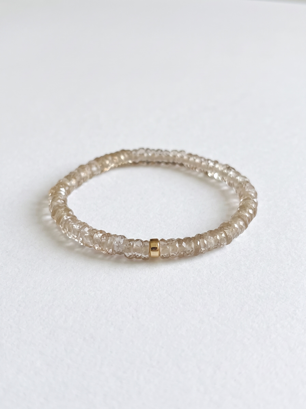 Faceted Champagne Quartz Heishi Stretch Bracelet with Gold