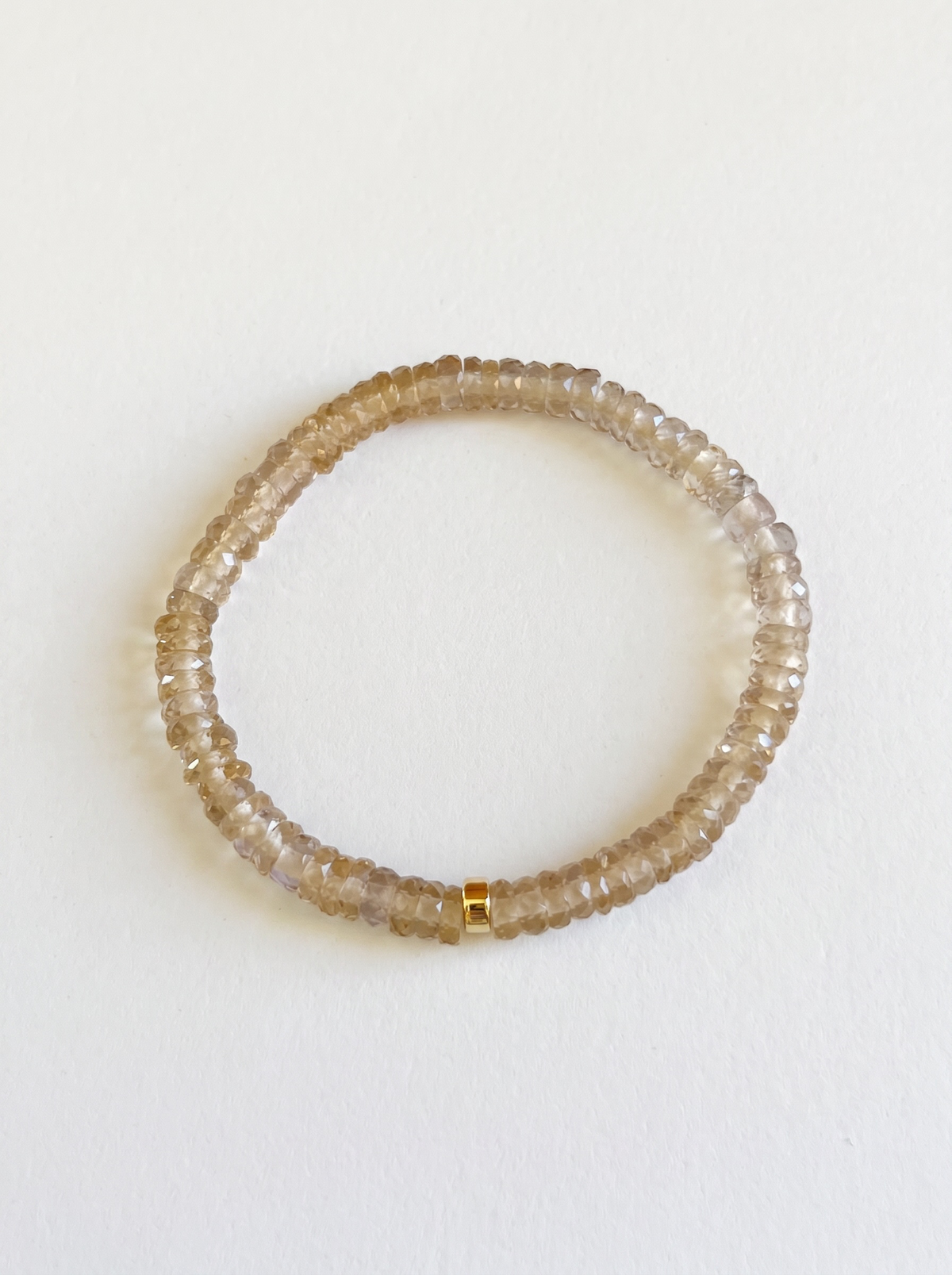 Faceted Champagne Quartz Heishi Stretch Bracelet with Gold