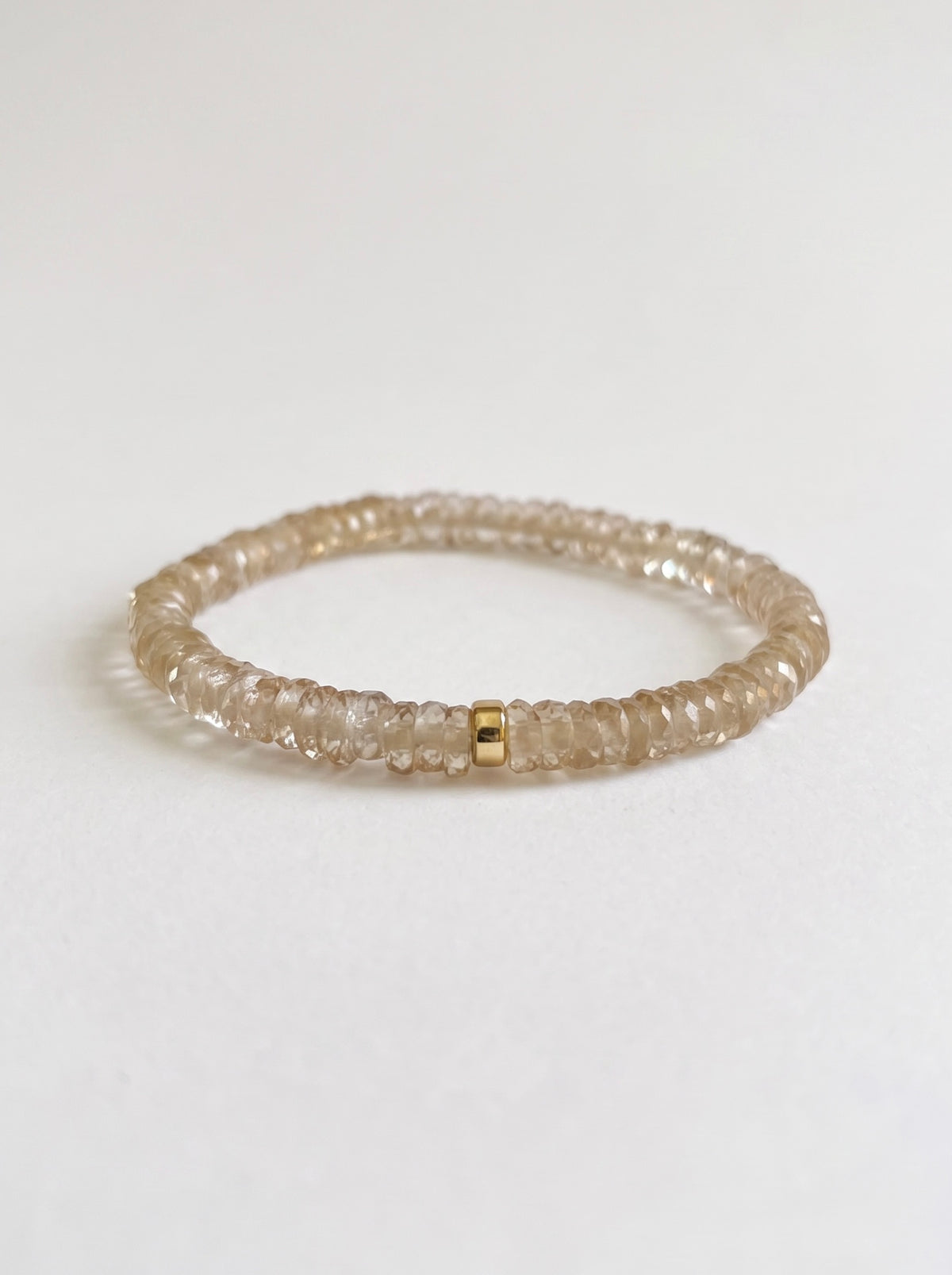 Faceted Champagne Quartz Heishi Stretch Bracelet with Gold