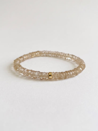 Faceted Champagne Quartz Heishi Stretch Bracelet with Gold