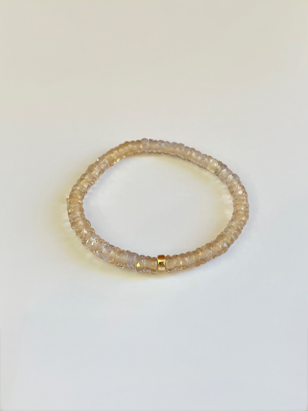 Faceted Champagne Quartz Heishi Stretch Bracelet with Gold