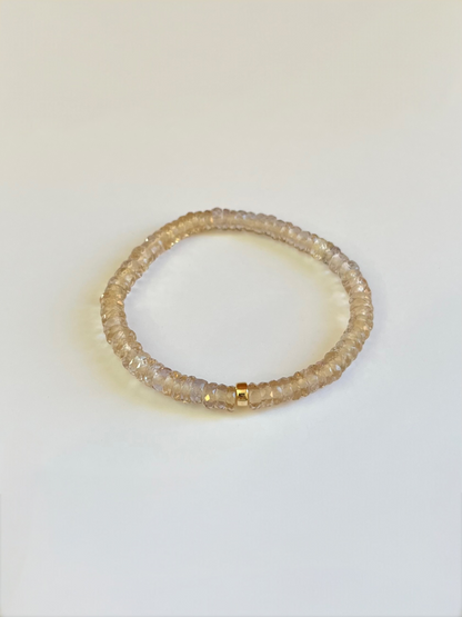 Faceted Champagne Quartz Heishi Stretch Bracelet with Gold