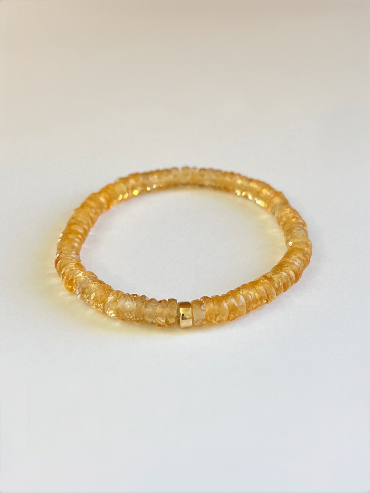 Faceted Citrine Heishi Stretch Bracelet with Gold