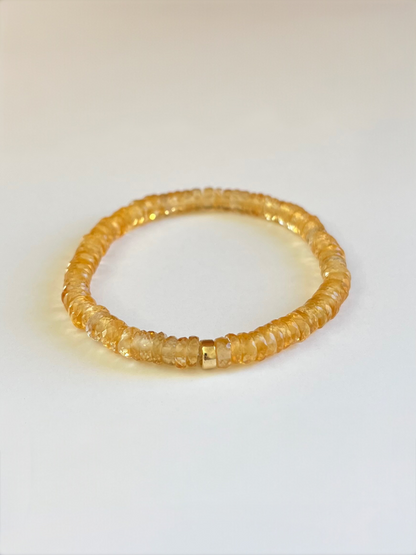 Faceted Citrine Heishi Stretch Bracelet with Gold