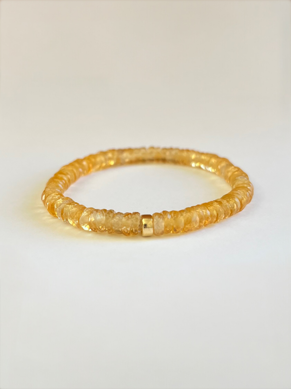 Faceted Citrine Heishi Stretch Bracelet with Gold