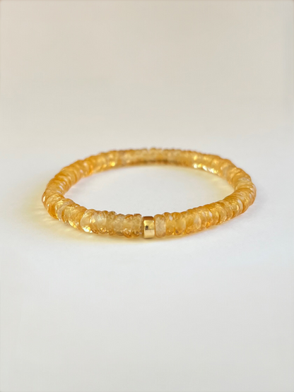 Faceted Citrine Heishi Stretch Bracelet with Gold