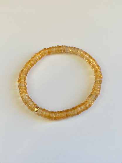 Faceted Citrine Heishi Stretch Bracelet with Gold