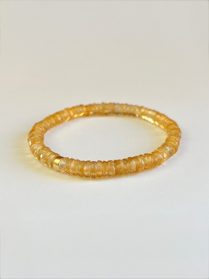 Faceted Citrine Heishi Stretch Bracelet with Gold