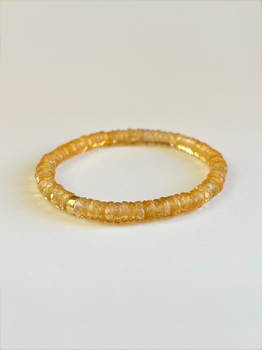 Faceted Citrine Heishi Stretch Bracelet with Gold