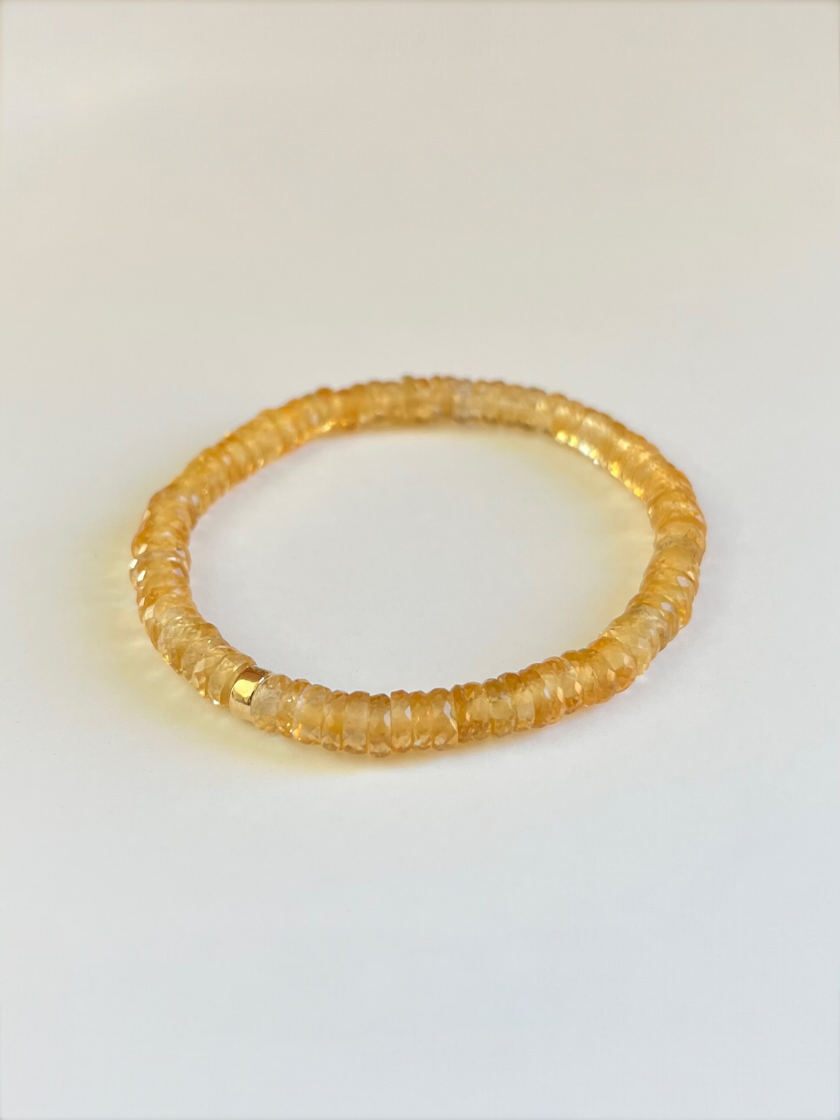 Faceted Citrine Heishi Stretch Bracelet with Gold