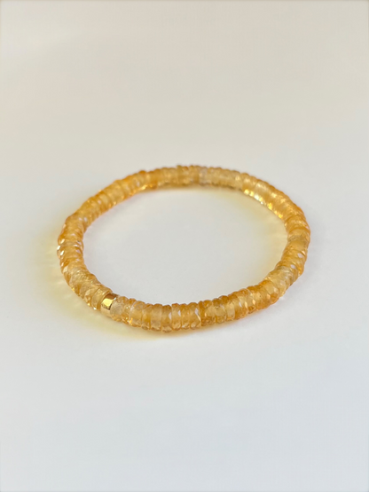 Faceted Citrine Heishi Stretch Bracelet with Gold