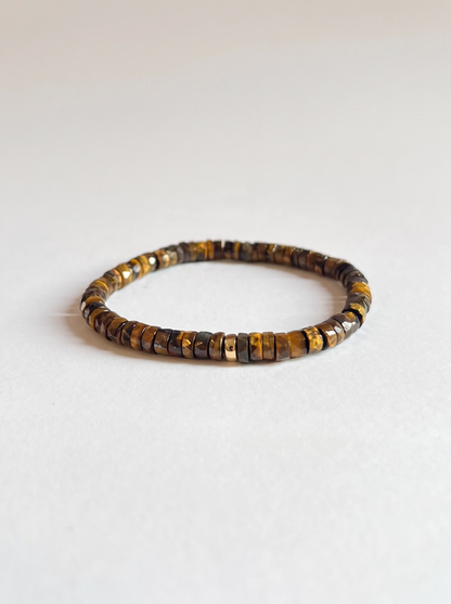 Faceted Brown Tigers Eye Heishi Stretch Bracelet