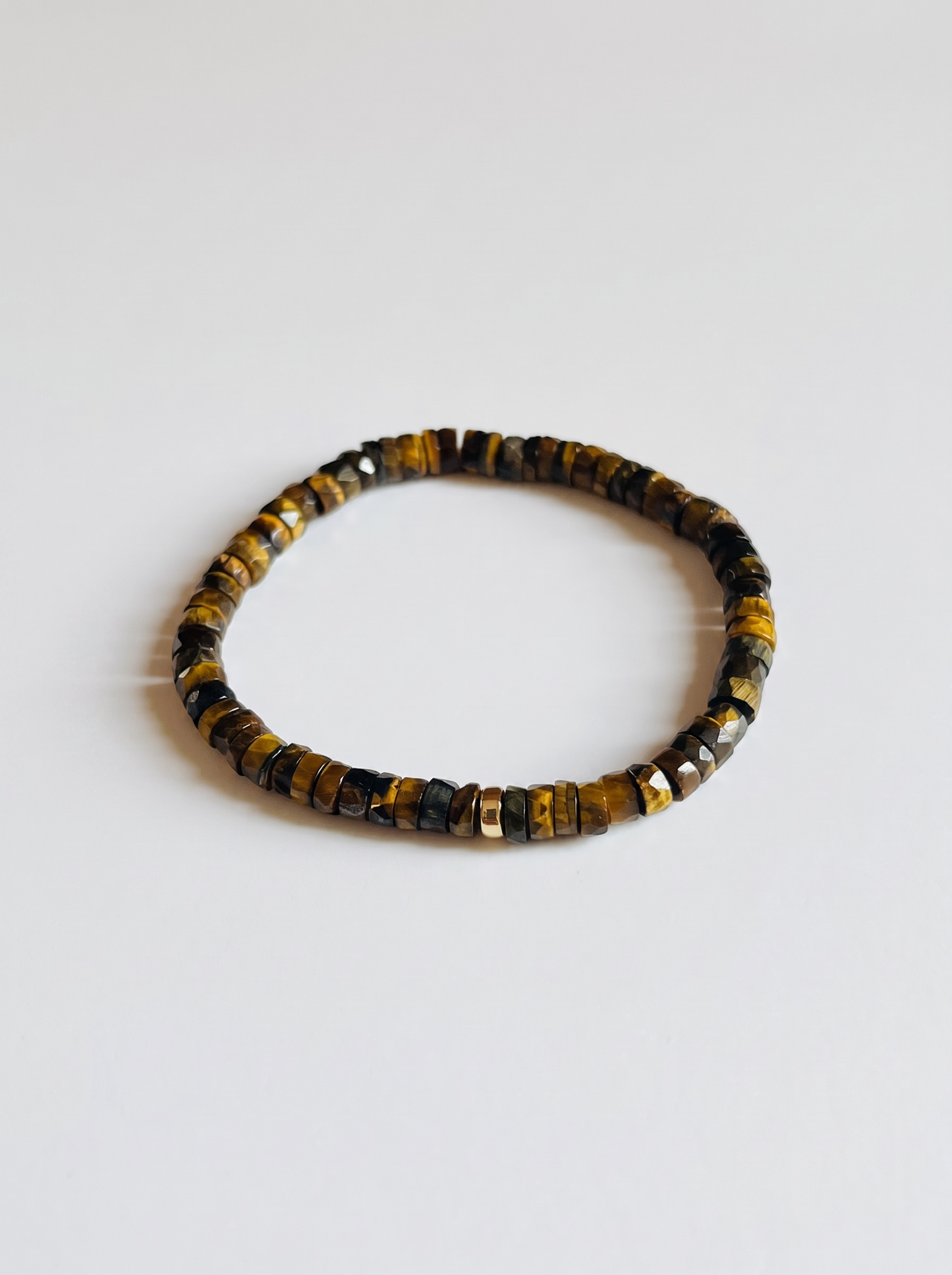 Faceted Brown Tigers Eye Heishi Stretch Bracelet