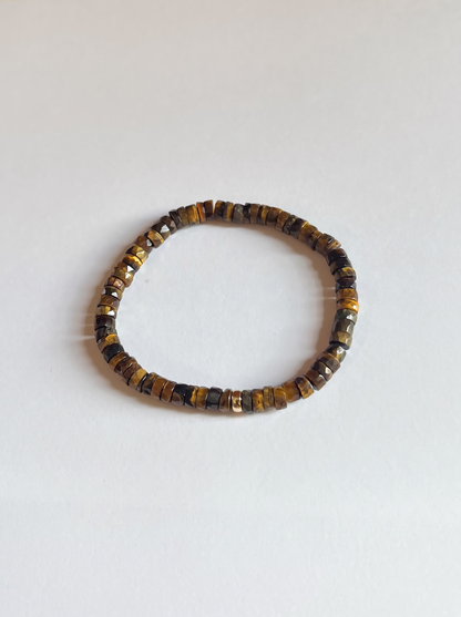 Faceted Brown Tigers Eye Heishi Stretch Bracelet