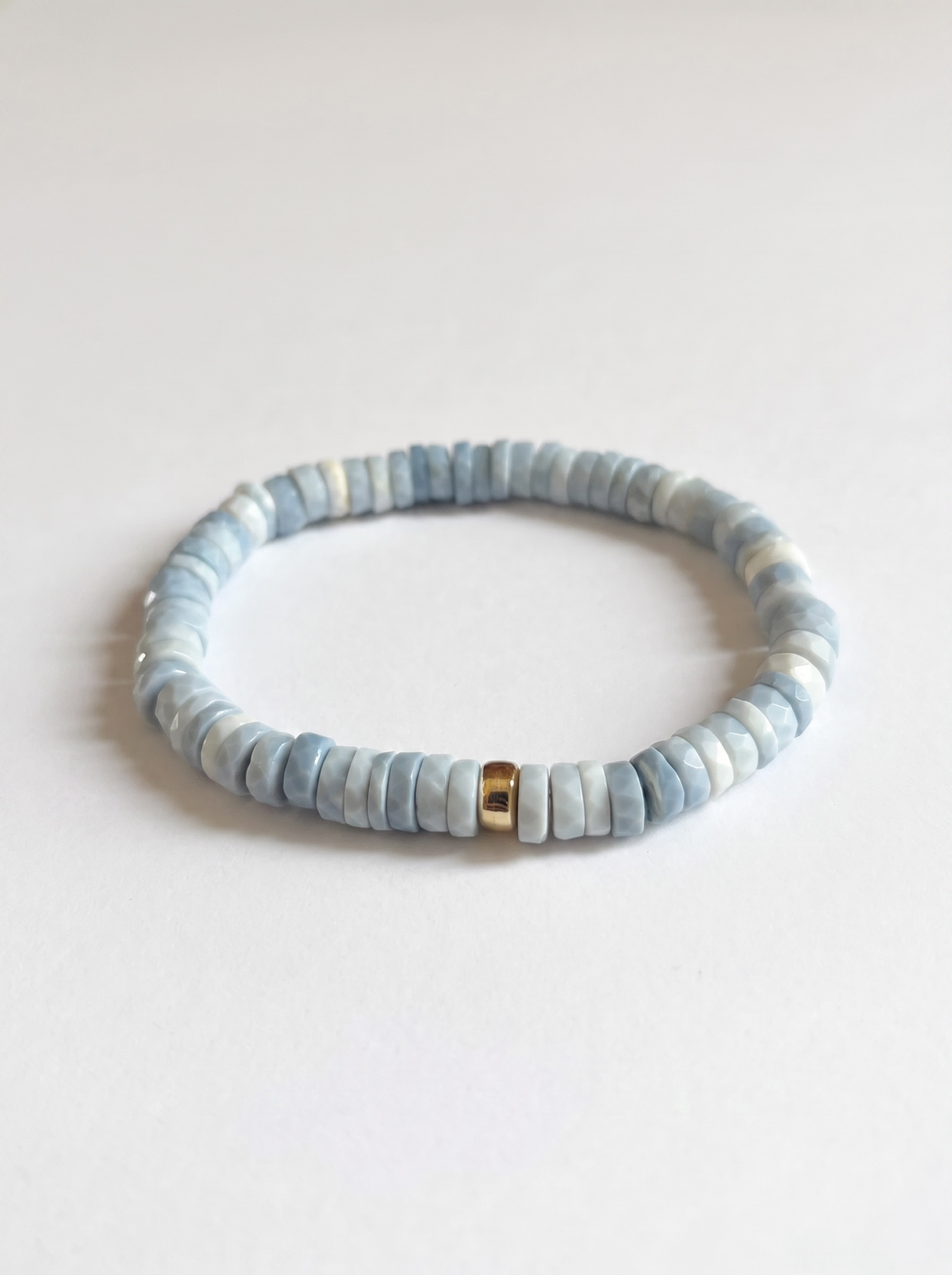 Faceted Blue Opal Heishi Stretch Bracelet