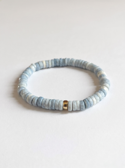 Faceted Blue Opal Heishi Stretch Bracelet