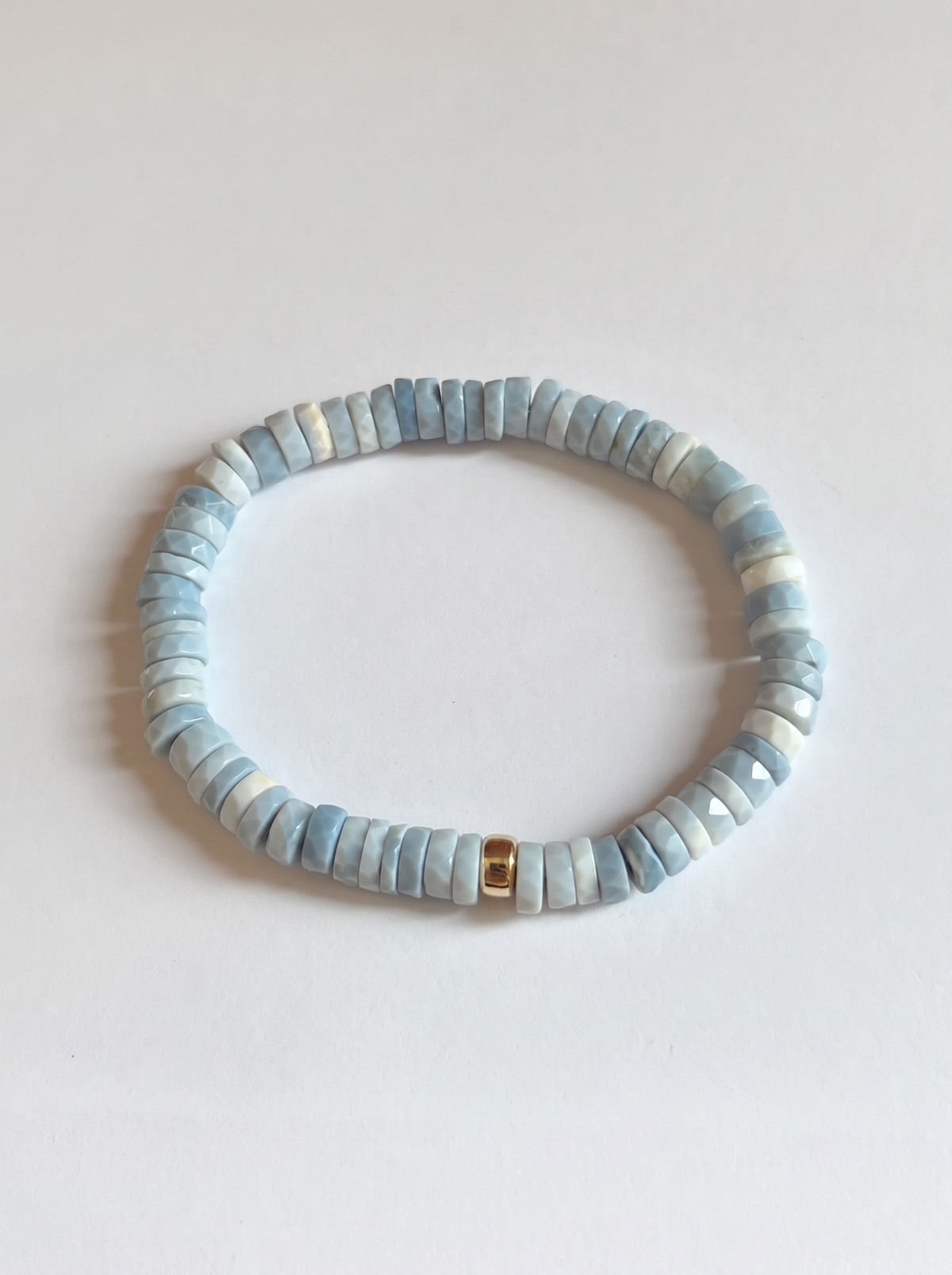 Faceted Blue Opal Heishi Stretch Bracelet