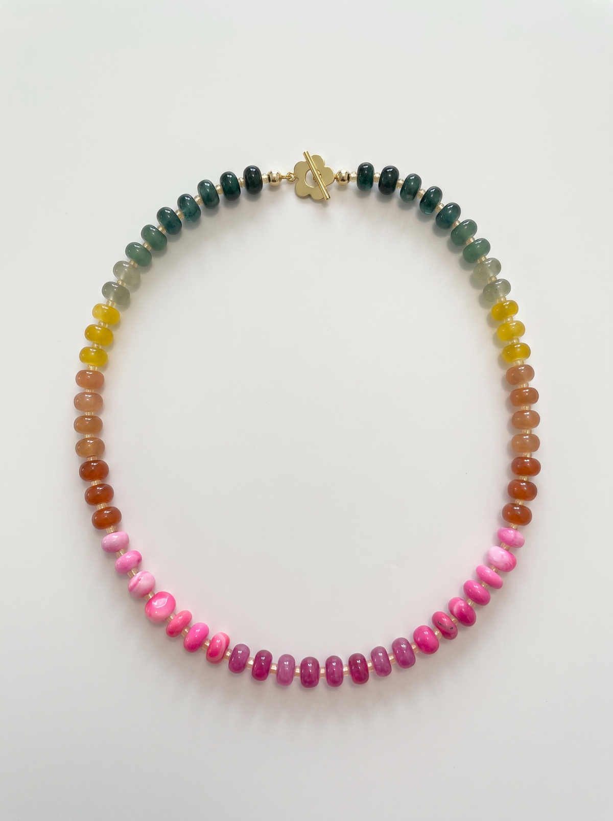 Vibrant Ombre Rainbow Agate Necklace with Flower Toggle Clasp