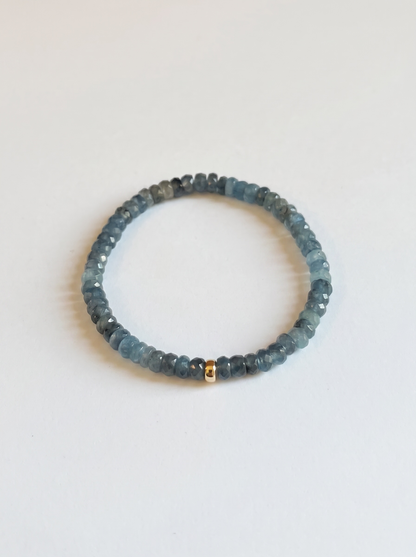 Faceted Aquamarine Heishi Stretch Bracelet with Gold or Silver